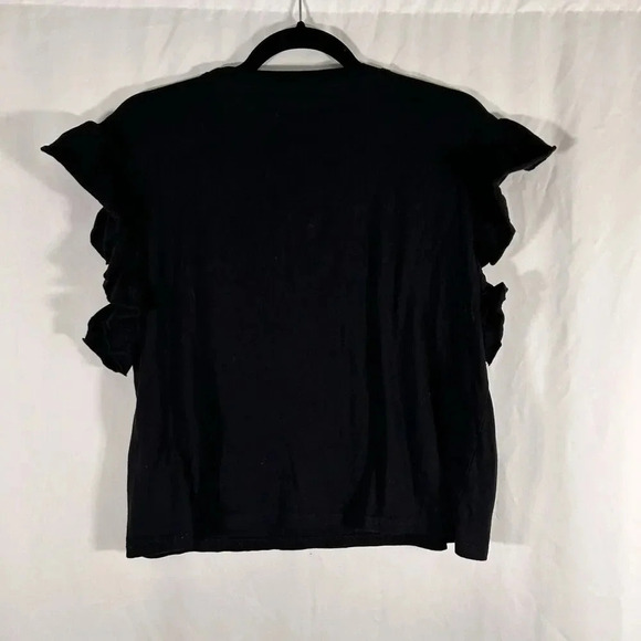 Zara Blouse Women's Medium Solid Black Short Sleeve 100% Cotton - Picture 6 of 9